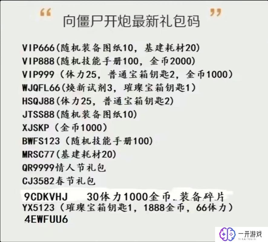 向僵尸开火2024礼包码,2024版《向僵尸开火》独家礼包码大放送