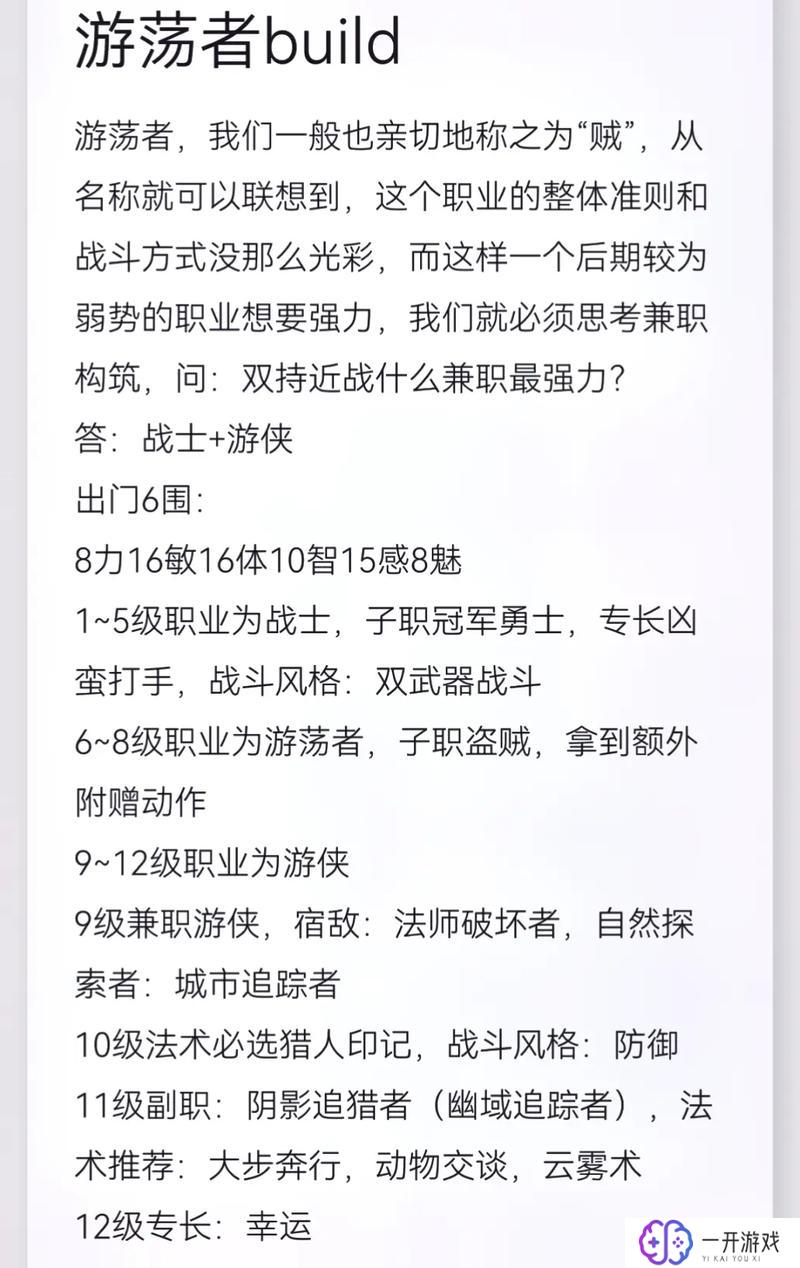 博德之门3游侠加点,博德之门3游侠职业加点攻略